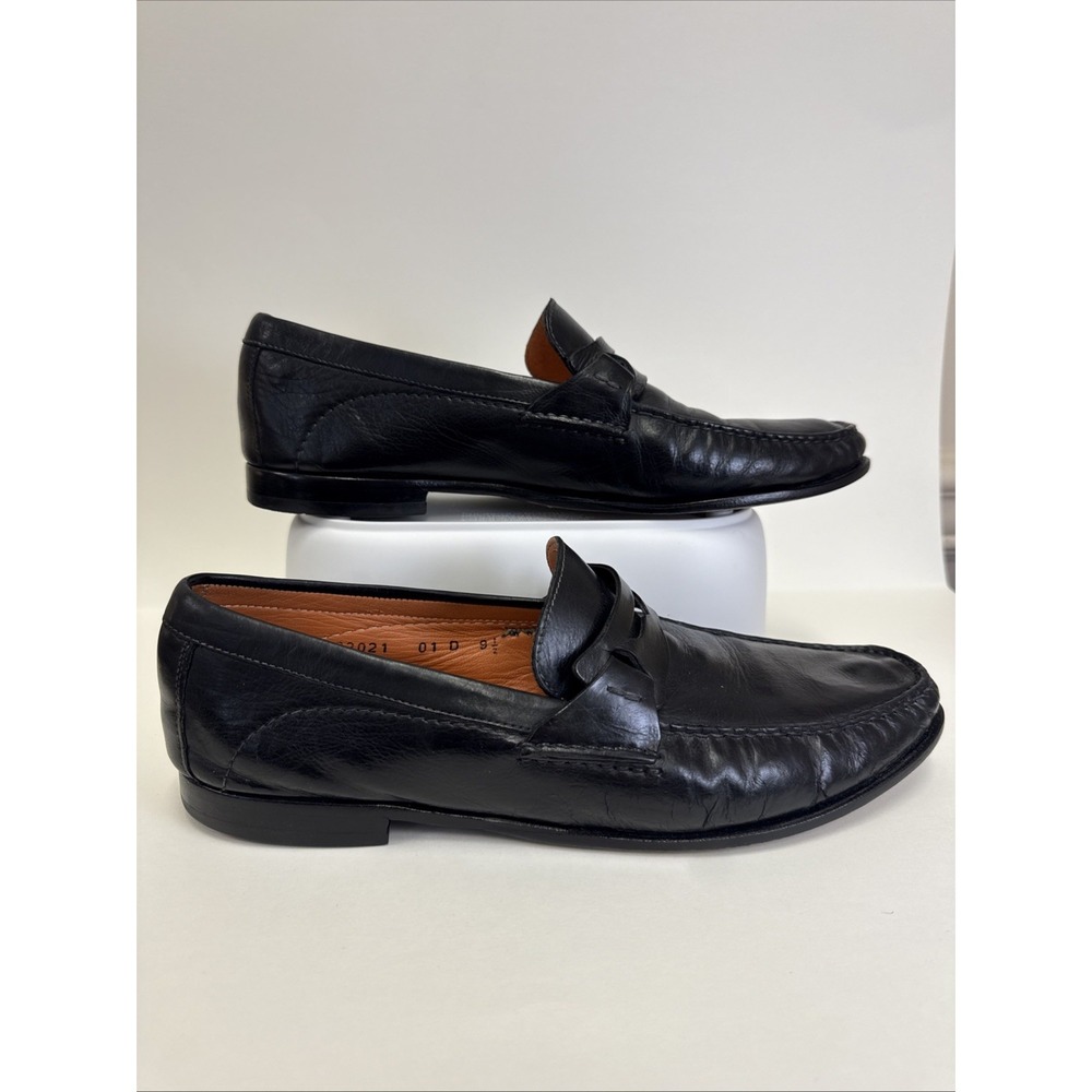 Santoni Black Leather Loafer Mens Dress Shoes Slip-On Almond Toe 9.5 D 37196